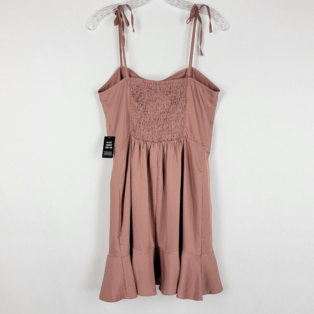 Express Tie Shoulder Ruffle Hem Fit And Flare Dress Womens Size Medium Rose Pink - Picture 2 of 10
